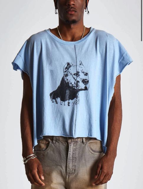 ERD Enfants Riches Déprimés Pitbull Dog Print Light Blue Sleeveless Cutoff Tank Top