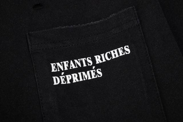 ERD Enfants Riches Déprimés Hebrew Script Female Portrait Dual Print Vintage Washed Black Long Sleeve Tee
