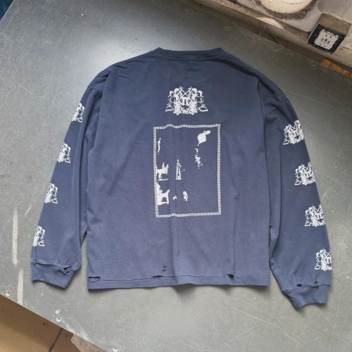 ERD Washed Navy Distressed Long Sleeve Tee "I Told You I Was Sick" Portrait Print Raw Hem Punk Gothic Long Sleeve T-Shirt
