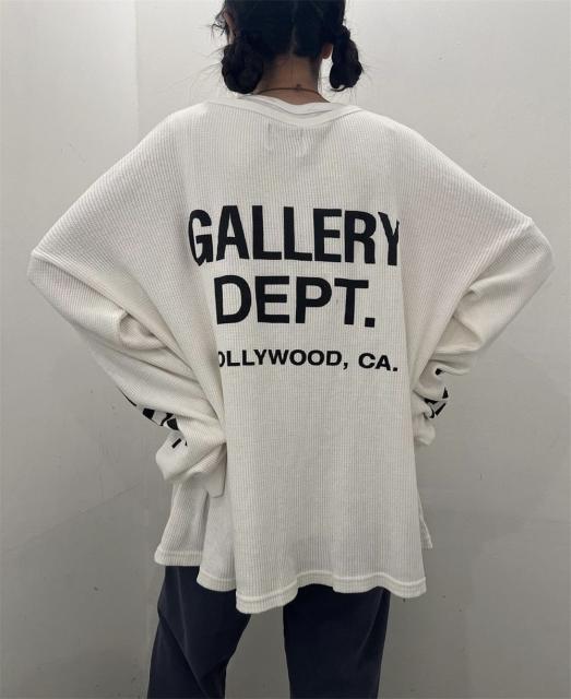 Gallery Dept Basic Waffle Long Sleeve T-Shirt Black White