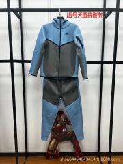 Nik* Tech Fleece Tracksuit Sky Blue & Carbon Gray Color‑Block, Black Logo