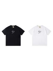Front Chest Black French Cursive Letter Print Crew Neck Oversized Soft Cotton Tee 2 colors 29356393