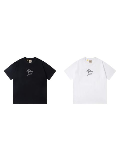 Front Chest Black French Cursive Letter Print Crew Neck Oversized Soft Cotton Tee 2 colors 29356393
