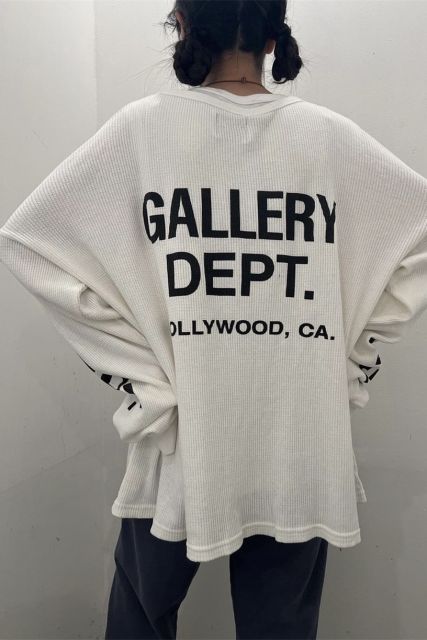 Gallery Dept Basic Waffle Long Sleeve T-Shirt Black White