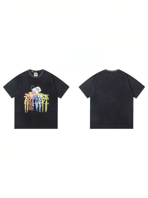 Grunge Washed Black Rainbow Dripping Paint Syrup Can Graphic Oversized Cotton Tee 29358996