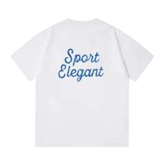 Front Small White Serif Letter Print Back Blue Cursive Slogan Crew Neck Oversized Cotton Tee 2 colors 29356390
