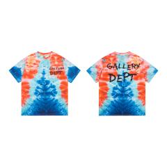 Retro blue and orange tie-dyed colorful washed printed tee