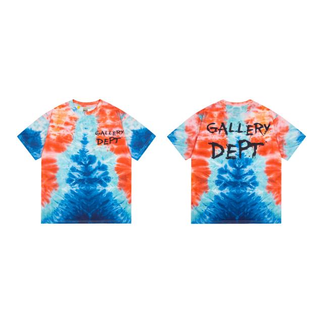 Retro blue and orange tie-dyed colorful washed printed tee