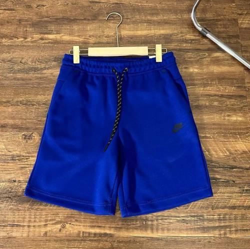 Men Tech Fleece Shorts | Solid Royal Blue, Black Logo Drawstring Athletic Sweat Shorts
