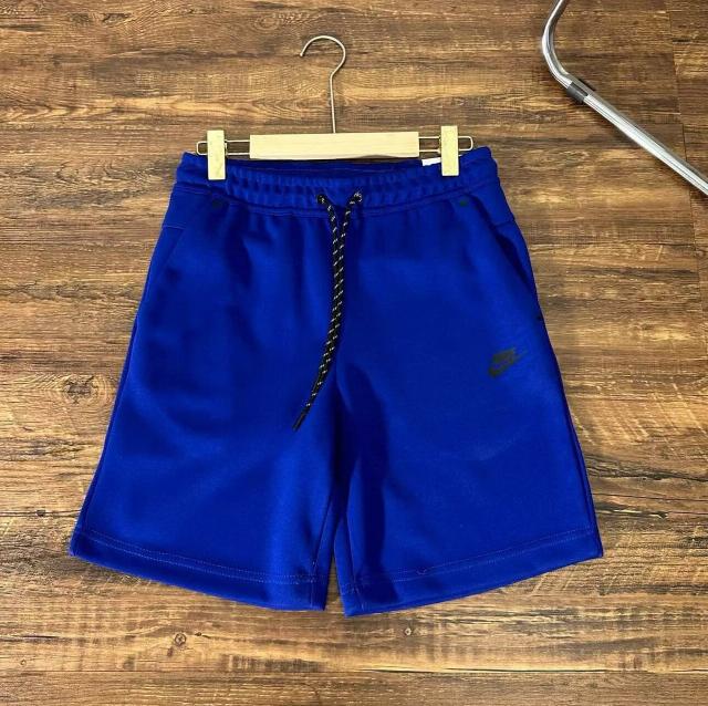 Men Tech Fleece Shorts | Solid Royal Blue, Black Logo Drawstring Athletic Sweat Shorts
