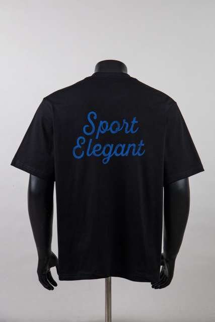 Front Small White Serif Letter Print Back Blue Cursive Slogan Crew Neck Oversized Cotton Tee 2 colors 29356390