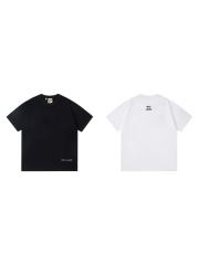 Front Bottom Corner And Back Neck Small French Letter Print Crew Neck Loose Cotton Basic Tee 2 colors 29356387