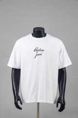 Front Chest Black French Cursive Letter Print Crew Neck Oversized Soft Cotton Tee 2 colors 29356393