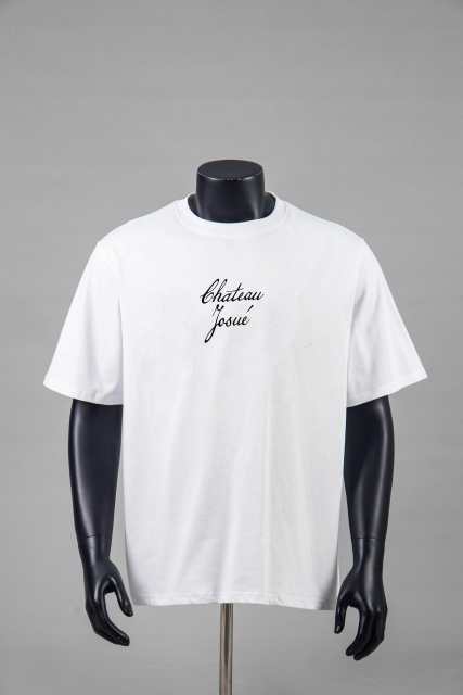 Front Chest Black French Cursive Letter Print Crew Neck Oversized Soft Cotton Tee 2 colors 29356393