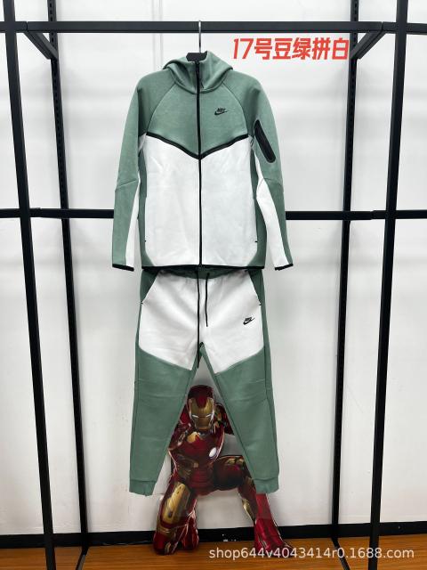 Nik* Tech Fleece Tracksuit Sage Green & White Color‑Block, Black Logo
