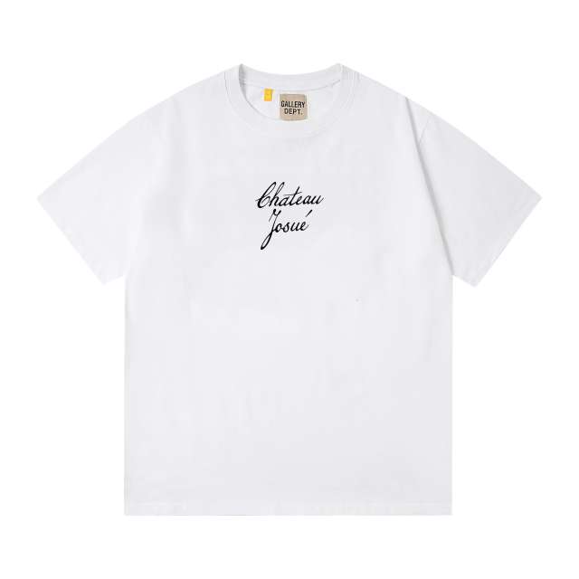 Front Chest Black French Cursive Letter Print Crew Neck Oversized Soft Cotton Tee 2 colors 29356393