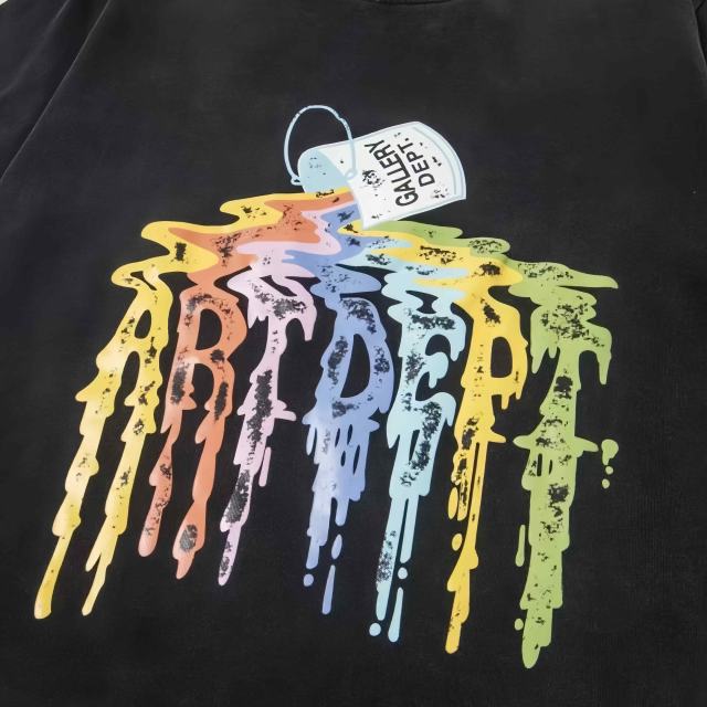 Grunge Washed Black Rainbow Dripping Paint Syrup Can Graphic Oversized Cotton Tee 29358996