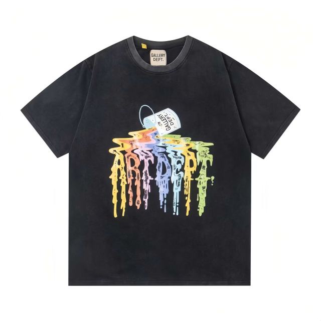 Grunge Washed Black Rainbow Dripping Paint Syrup Can Graphic Oversized Cotton Tee 29358996
