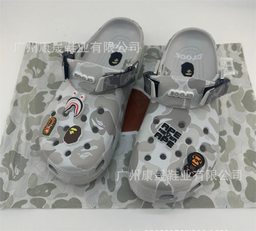 Bape x Crocs Clogs Camo Sandals Men Women Size 4-11 Gray