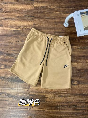 Men Tech Fleece Shorts | Solid Coffee Khaki, Black Logo Drawstring Athletic Sweat Shorts