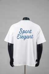 Front Small White Serif Letter Print Back Blue Cursive Slogan Crew Neck Oversized Cotton Tee 2 colors 29356390