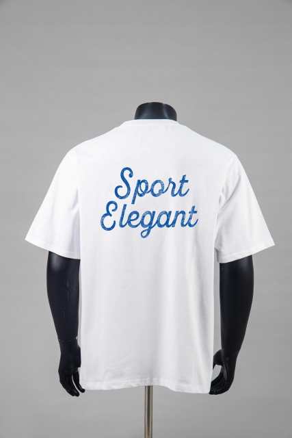 Front Small White Serif Letter Print Back Blue Cursive Slogan Crew Neck Oversized Cotton Tee 2 colors 29356390
