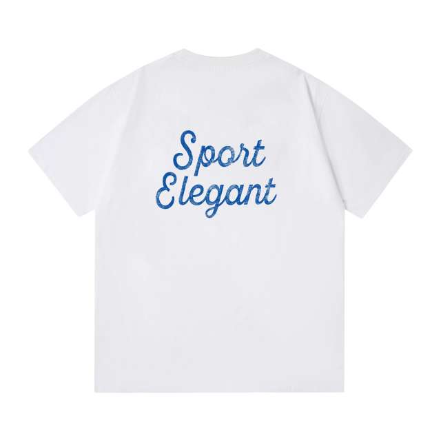 Front Small White Serif Letter Print Back Blue Cursive Slogan Crew Neck Oversized Cotton Tee 2 colors 29356390