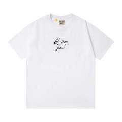 Front Chest Black French Cursive Letter Print Crew Neck Oversized Soft Cotton Tee 2 colors 29356393