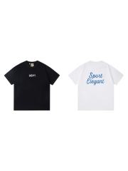 Front Small White Serif Letter Print Back Blue Cursive Slogan Crew Neck Oversized Cotton Tee 2 colors 29356390
