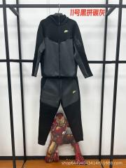 Nik* Tech Fleece Tracksuit Black & Carbon Grey Color‑Block, Neon Green Logo