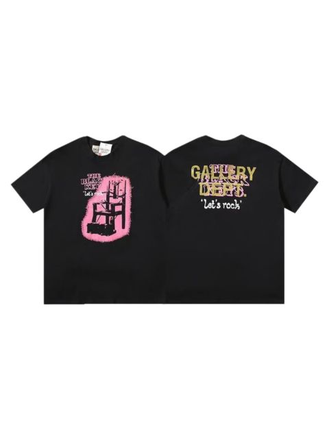Grunge Rock Streetwear Double Sided Pink Chair Sketch Graphic Back Gold Overlap Letter Slogan Print Oversized Washed Cotton Tee 29358829