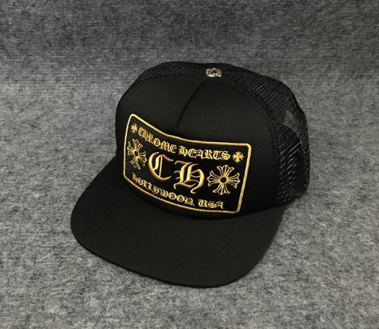 Chrome Gold Hollywood USA Patch Black Trucker Mesh Cap