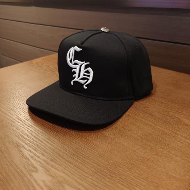 Chrome Black Snapback Hat White Gothic CH Embroidery No Side Patches