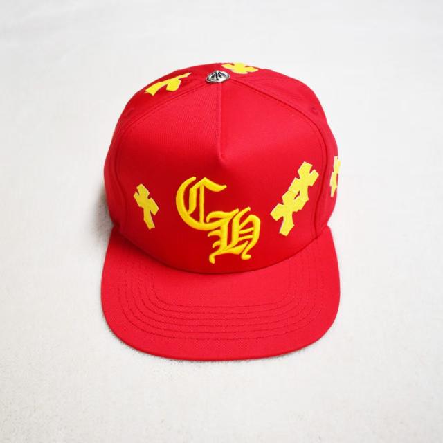 Chrome Red Snapback Cap Yellow CH Logo & Cross Embroidery