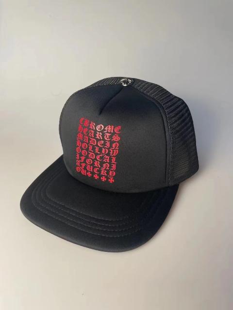 Chrome Red Gothic Letter Embroidery Black Trucker Mesh Cap