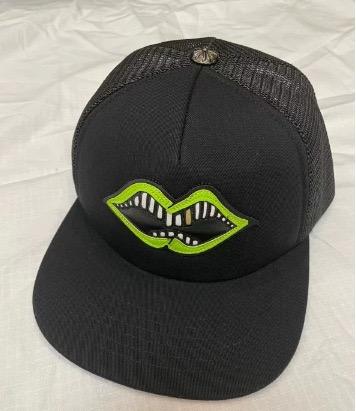 Chrome Green Lips Fangs Patch Black Trucker Mesh Cap