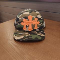 Chrome Camo Trucker Hat Orange Leather Cross Patches