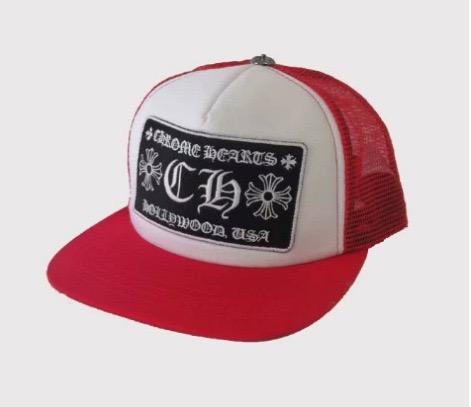 White‑Red Chrome CH Patch Trucker Mesh Cap