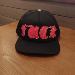 Chrome Black Trucker Hat Red Gothic Leather Patches