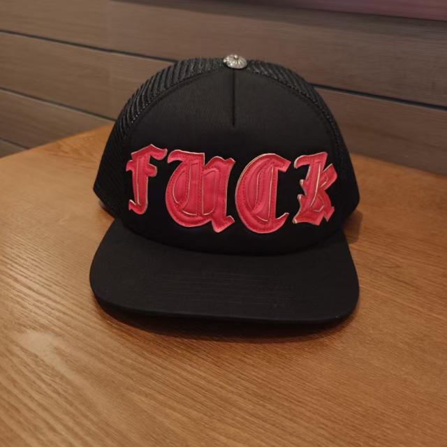 Chrome Black Trucker Hat Red Gothic Leather Patches
