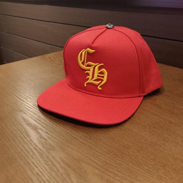 Chrome Red Snapback Hat Yellow Gothic CH Embroidery