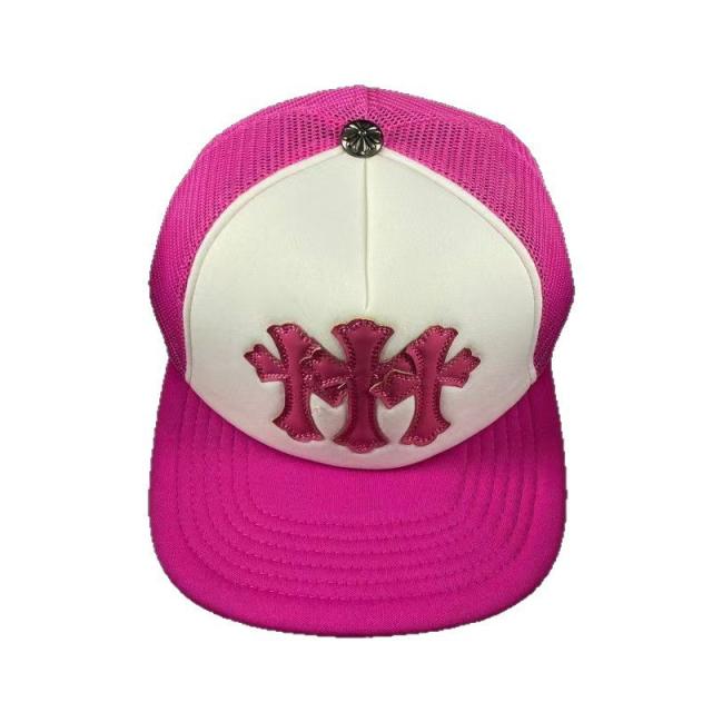 Chrome Hot Pink White Trucker Hat Pink Leather Cross Patches