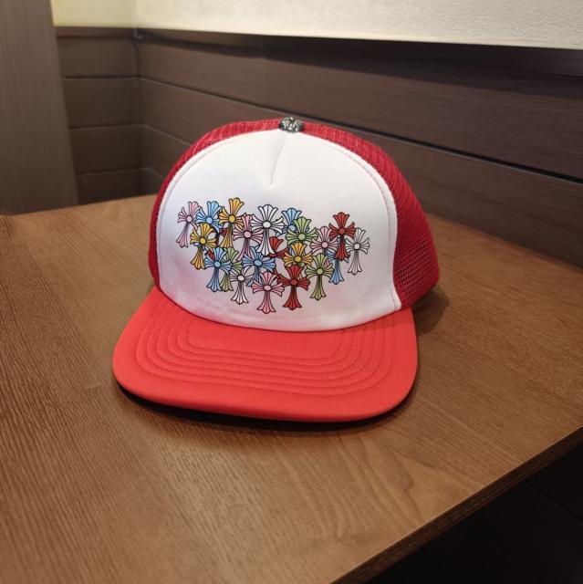 Chrome Red & White Trucker Hat Multicolor Cross Print