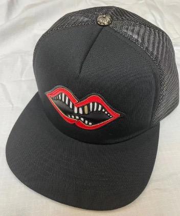 Chrome Red Lips Fangs Patch Black Trucker Mesh Cap