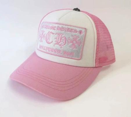 White‑Pink CH Patch Trucker Mesh Cap