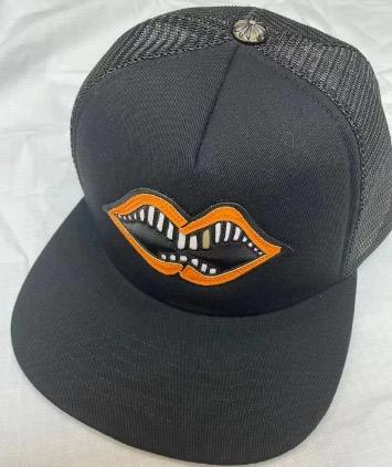 Chrome Orange Lips Fangs Patch Black Trucker Mesh Cap