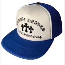 Blue & White Chrome Hearts Hollywood Cross Print Trucker Mesh Cap