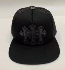 Chrome Triple Black Leather Cross Patch Black Trucker Mesh Cap