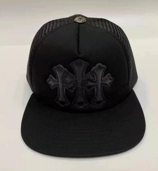 Chrome Triple Black Leather Cross Patch Black Trucker Mesh Cap