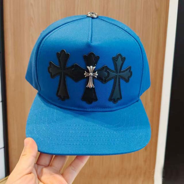Chrome Royal Blue Snapback Hat Black Leather Cross Patches